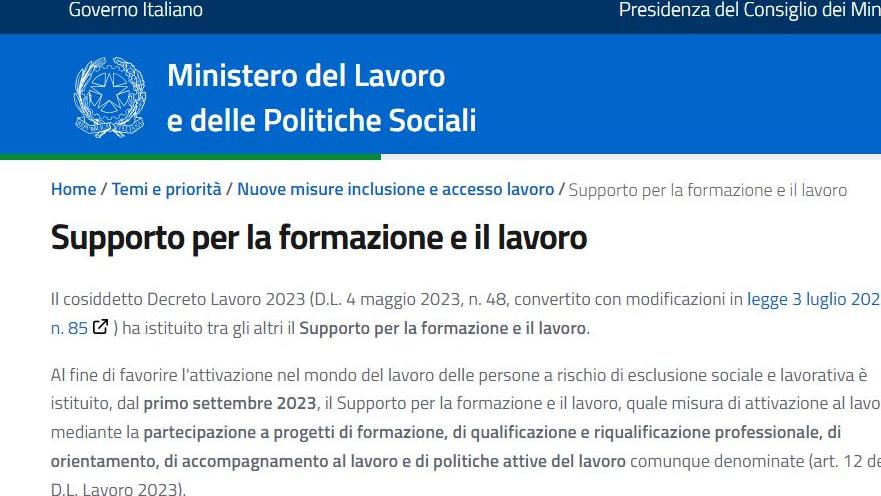 Chiarimenti per il Supporto per la formazione e il lavoro –&nbsp;SFL