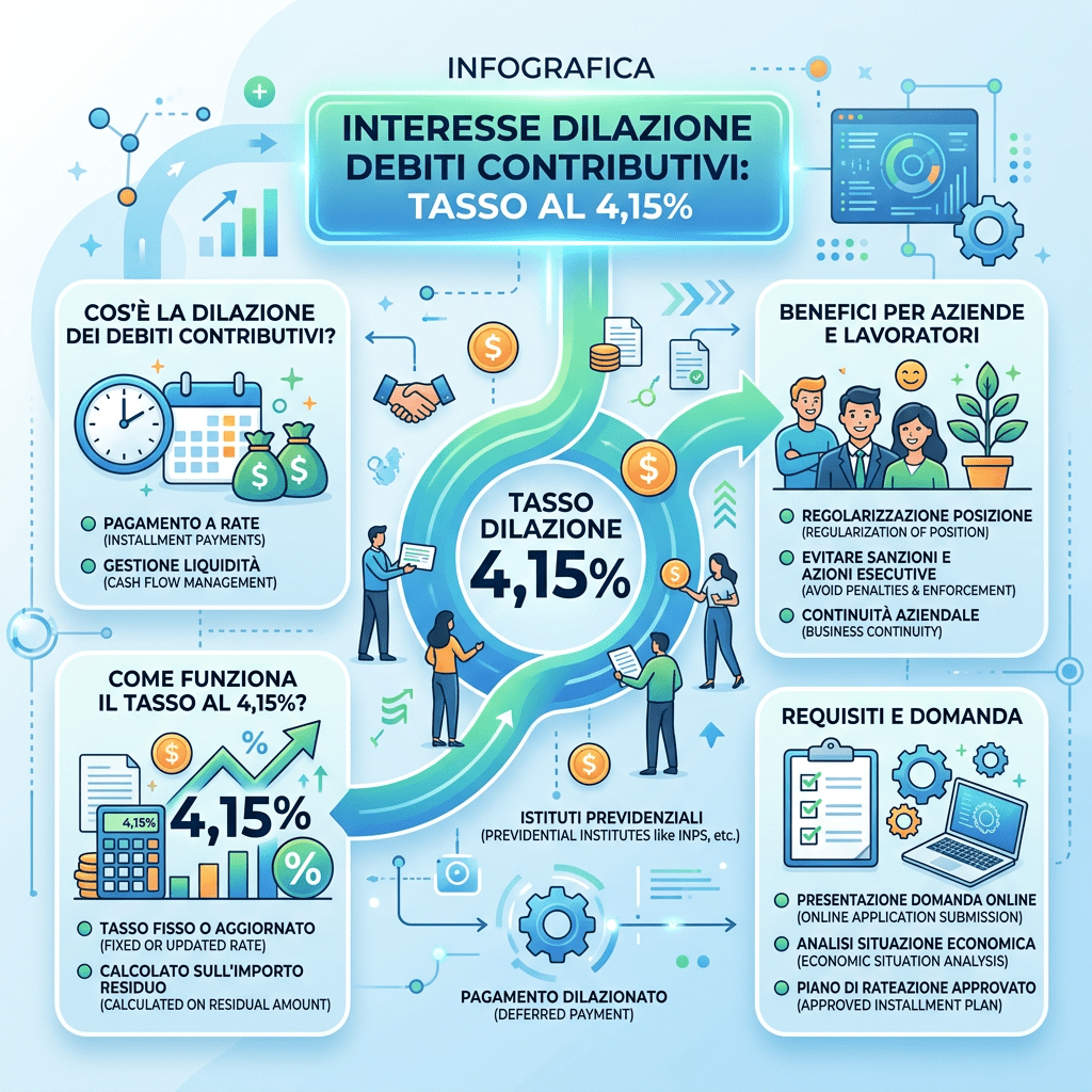 Debiti contributivi: interesse dilazione ridotto al 4,15%